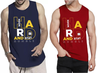 WOOSTRO Printed Men Round Neck Dark Blue, Maroon T-Shirt