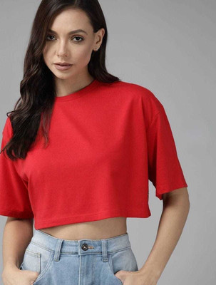 SPOWEARY Solid Women Round Neck Red T-Shirt