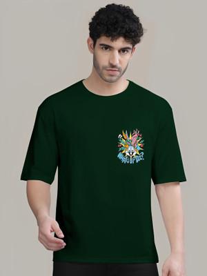 Kintu Parantu Printed Men Round Neck Dark Green T-Shirt