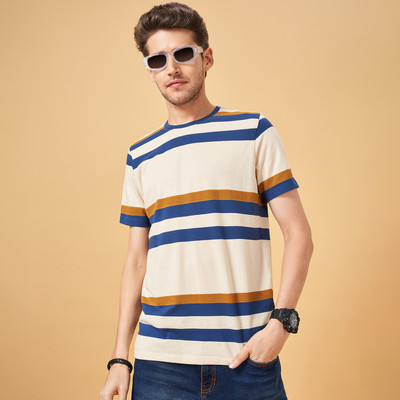 SF Jeans by Pantaloons Colorblock Men Round Neck Yellow T-Shirt
