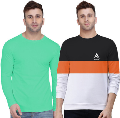 Kroptee Colorblock, Solid Men Round Neck Multicolor T-Shirt