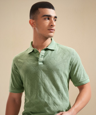 HIGHLANDER Self Design Men Polo Neck Light Green T-Shirt