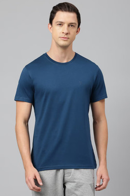 VAN HEUSEN Solid Men Round Neck Navy Blue T-Shirt