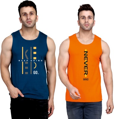 Cryptic Graphic Print Men Round Neck Dark Blue, Orange T-Shirt