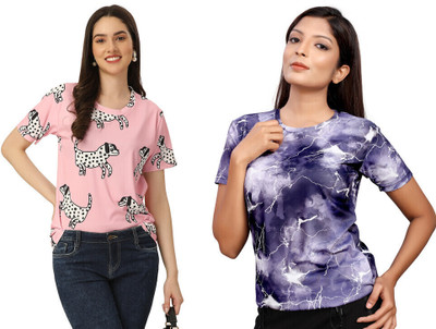 Apachee Animal Print, Printed Women Scoop Neck Multicolor T-Shirt