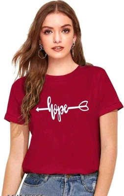 Marvent Dk Women Printed Women Round Neck Maroon T-Shirt