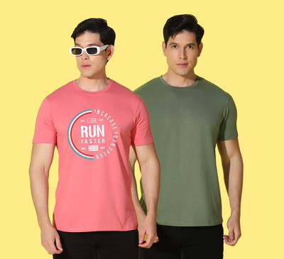 WOOSTRO Printed, Solid Men Round Neck Multicolor T-Shirt