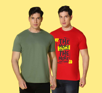 WOOSTRO Solid, Printed Men Round Neck Green, Red T-Shirt