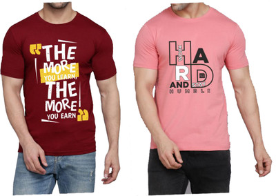 WOOSTRO Typography Men Round Neck Maroon, Pink T-Shirt