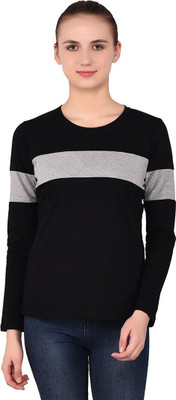 Trendfull Colorblock Women Round Neck Black, Grey T-Shirt