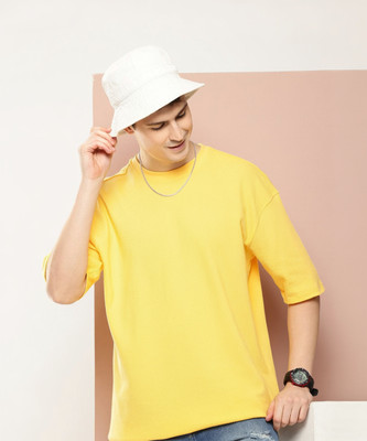 HARVARD Self Design Men Round Neck Yellow T-Shirt