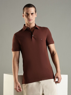 TOMMY HILFIGER Solid Men Polo Neck Brown T-Shirt