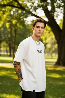 DESIREBEL Printed Men Round Neck White T-Shirt