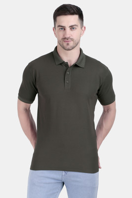 ANZEER Solid Men Polo Neck Dark Green T-Shirt