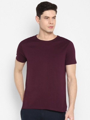 RULEDBYSUN Solid Men Round Neck Maroon T-Shirt