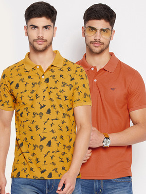 RISS Printed Men Polo Neck Gold T-Shirt