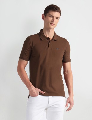 Arrow Sport Solid Men Polo Neck Brown T-Shirt