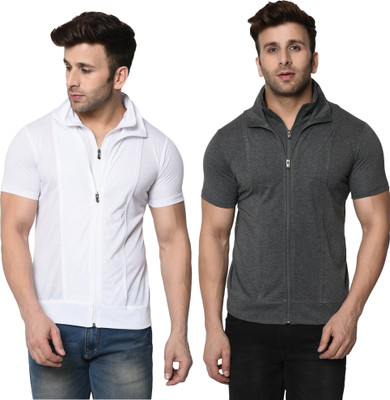 JB Jagoboy Solid Men Polo Neck White, Grey T-Shirt