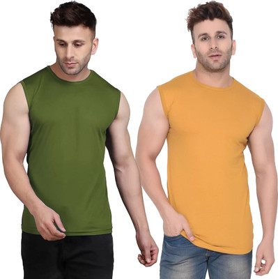 Moordale Fab Solid Men Round Neck Dark Blue, Yellow T-Shirt