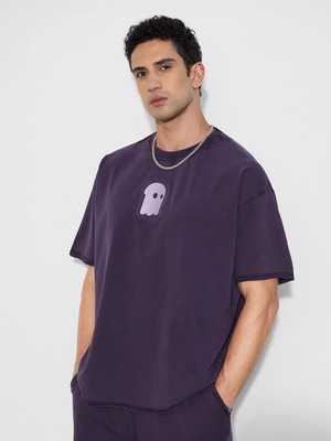 The Souled Store Embroidered Men Round Neck Purple T-Shirt