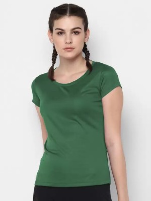 INDIZO Solid Women Round Neck Green T-Shirt