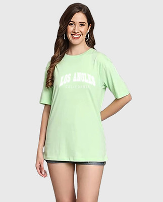 Shonisha Typography Women Round Neck Light Green T-Shirt