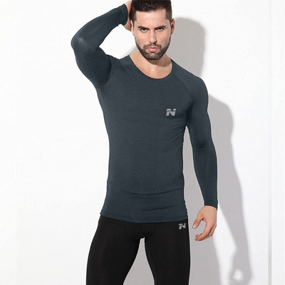 NINQ Solid Men Round Neck Grey T-Shirt