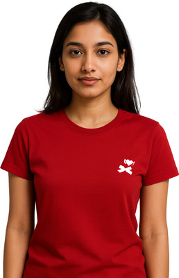 Buddy Collection Printed, Solid Women Round Neck Red T-Shirt