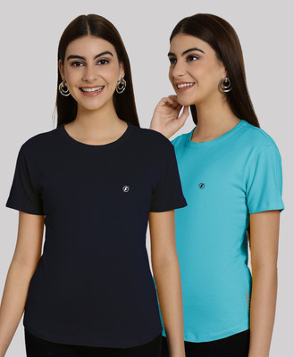 FRISKERS Solid Women Round Neck Multicolor T-Shirt