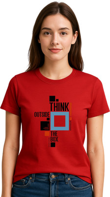 KMBCO Printed Women Round Neck Red T-Shirt