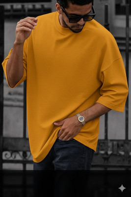 Shakuntla Fashion Solid Men Round Neck Yellow T-Shirt