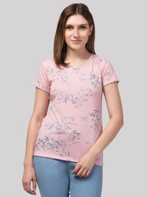 INUKA Printed Women Round Neck Pink T-Shirt