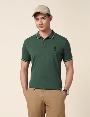 U.S. POLO ASSN. Solid Men Polo Neck Dark Green T-Shirt