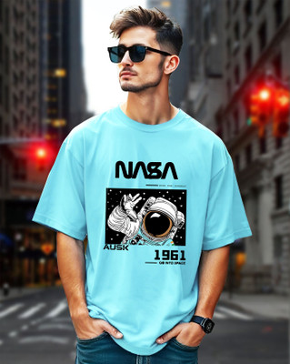 AUSK Printed Men Round Neck Light Blue T-Shirt