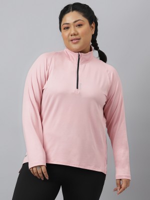 Fitkin Solid Women High Neck Pink T-Shirt