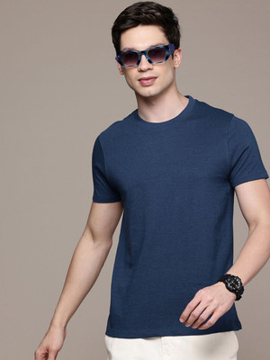 Moda Rapido Solid Men Round Neck Blue T-Shirt