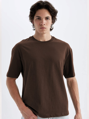 Moda Rapido Solid Men Round Neck Brown T-Shirt
