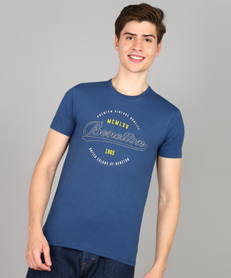 United Colors of Benetton Printed Men Round Neck Dark Green T-Shirt