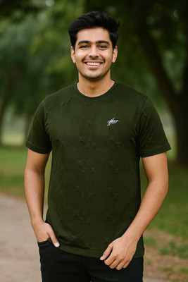 Om Enterprise Solid Men Round Neck Green T-Shirt