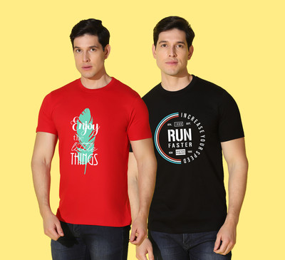 WOOSTRO Printed Men Round Neck Multicolor T-Shirt