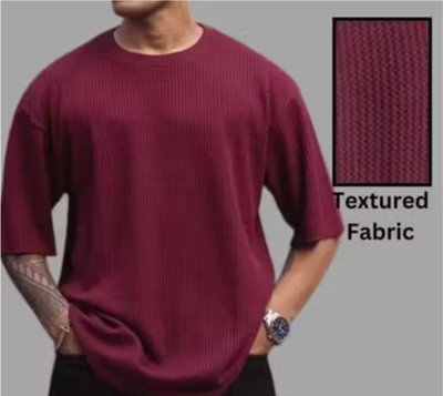 At Last Fashion Self Design Men Round Neck Maroon T-Shirt