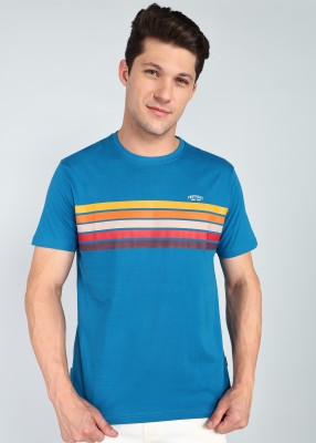 PROVOGUE Striped Men Round Neck Blue T-Shirt