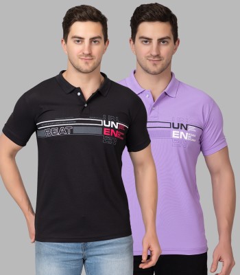Zeffit Printed Men Polo Neck Black, Purple T-Shirt