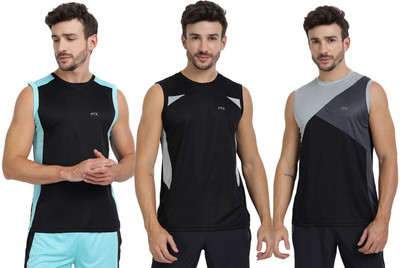 FTX Colorblock Men Round Neck Black T-Shirt
