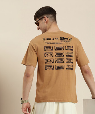 HERE&NOW Printed, Typography Men Round Neck Brown T-Shirt