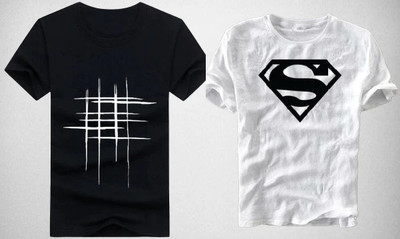 stylesmyth Printed Men Round Neck Black, White T-Shirt