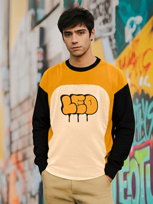 JUST ROAR Printed Men Round Neck Yellow T-Shirt