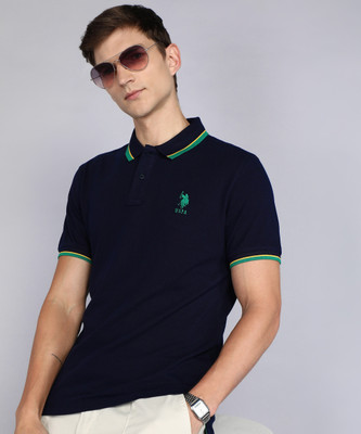 U.S. POLO ASSN. Solid Men Polo Neck Navy Blue T-Shirt