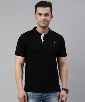 METRONAUT Solid Men Polo Neck Black T-Shirt