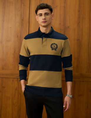 U.S. POLO ASSN. Striped Men Polo Neck Brown, Black T-Shirt